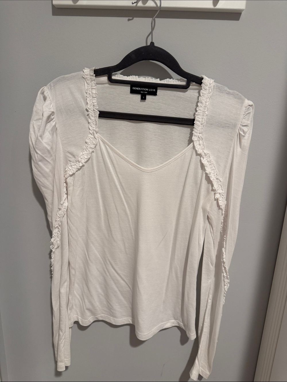 Generation Love White Ruffle-Trim Long Sleeve Scoop Top